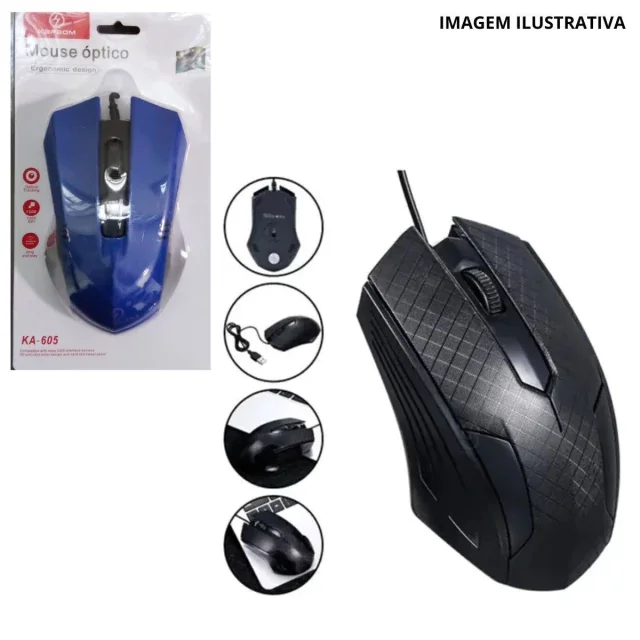 MOUSE OPTICO COM FIO KA-605 Atacado