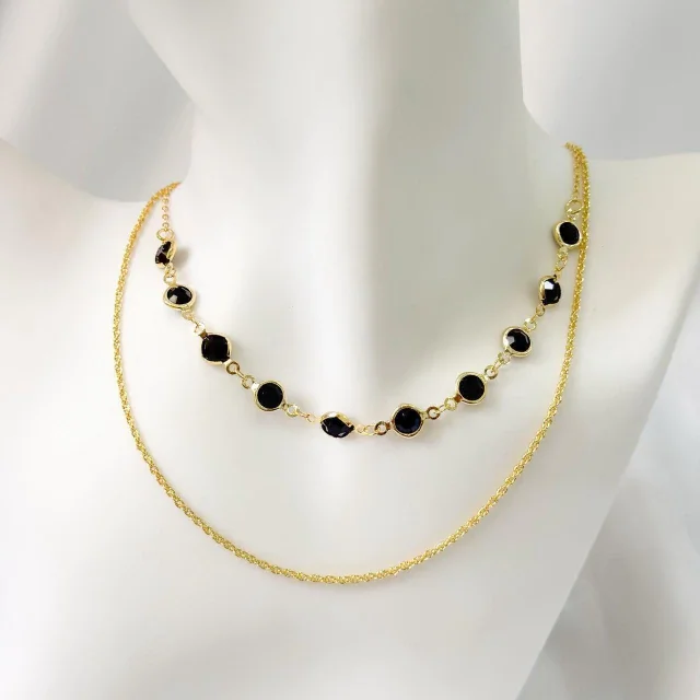 COLAR DUPLO CURTO CRISTAL PRETO Atacado