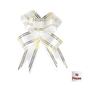 Laço para Presente 10 Pçs 1,5x24cm Linhas Branco Atacado