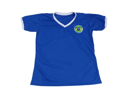 AZ-M CAMISA AZUL GOLA V E PUNHOS BRANCOS Atacado