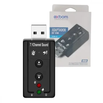 Adaptador de Som USB 2.0 Externo 7.1 Canais Exbom - USOM-10 Atacado