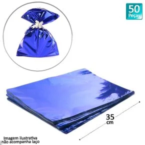 Saco de Presente 25x35 50 Pçs Metalizado Azul Atacado