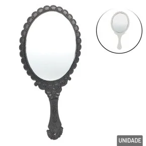 Espelho de Mão Plástico 25cm Oval Moldura Color Atacado