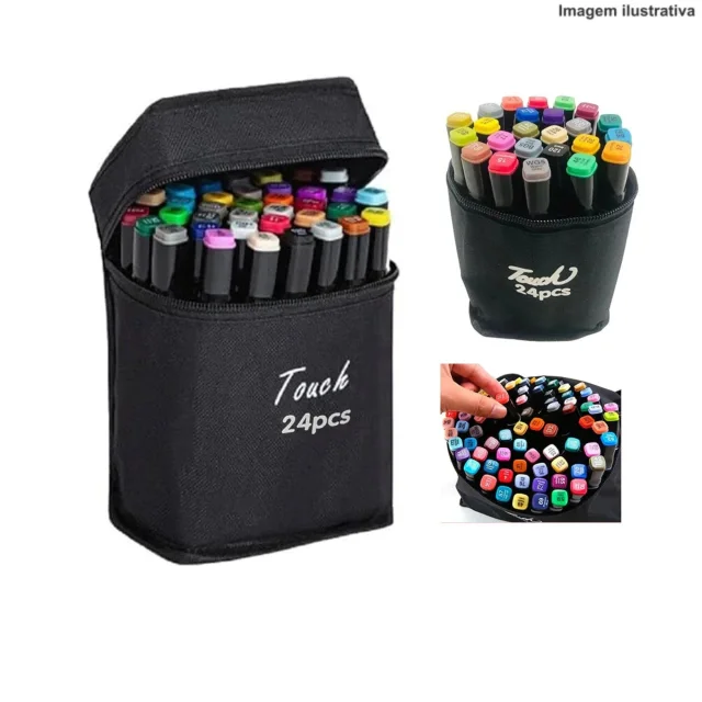 KIT CANETAS MARCADORAS C/ PONTA DUPLA 24 CORES MKB-24 BF4022 XP-24 OPC-2403 Atacado