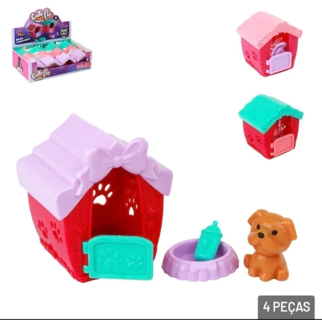 Kit C/12 KIT Casinha do PET 4 Pçs com Cachorro Sortidos Atacado
