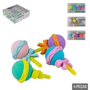 Borracha Escolar 04 Pçs Formato Fast Food Sortidos Atacado