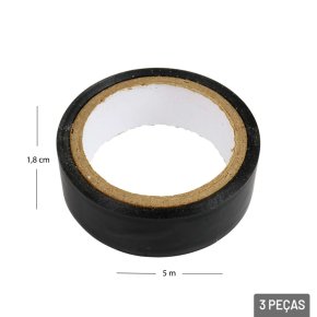 Fita Isolante 5m x 1,8cm 3 Peças Preta Atacado