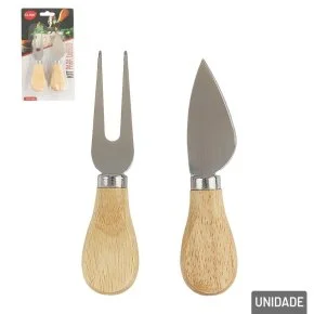 Conjunto para Queijos e Frios Inox Madeira 2 Peças Atacado