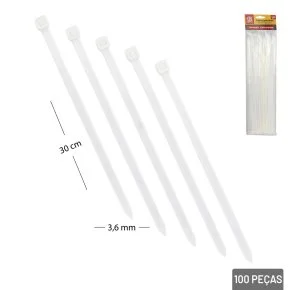 Abraçadeira de Nylon 100 Peças 3,6x300mm Branca Atacado