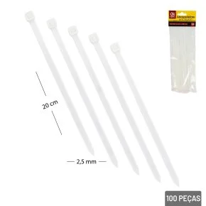 Abraçadeira de Nylon 100 Peças 2,5x200mm Branca Atacado