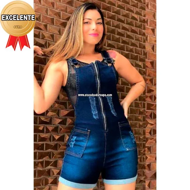 Jardineira Jeans com Lycra Zipper Atacado
