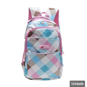 Mochila Juvenil 18'' 45cm Xadrez Colorido Atacado