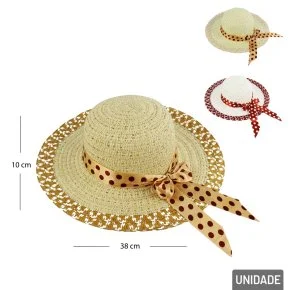 Chapéu de Praia Feminino com Laço Bolinhas Color Atacado