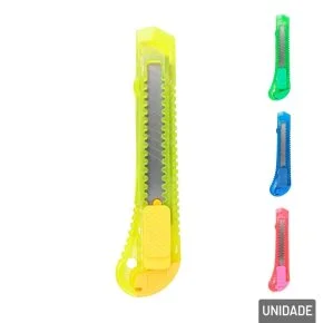 Estilete Largo de Plástico 15cm com Trava Color Atacado