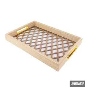 Bandeja Decorativa de MDF 23x33cm Alça Dourada Atacado
