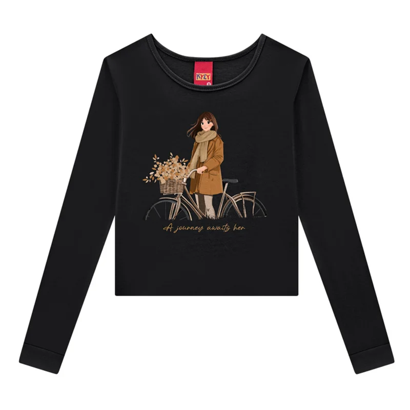 Blusa Infantil Kyly Manga Longa Estampa Menina Bicicleta Atacado