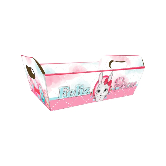 Cesta de Papel Cartão M Páscoa Rosa (Desmontada) Atacado