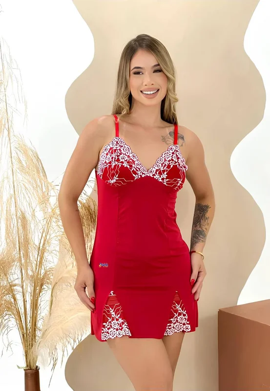 Camisola Feminina Cetim Com Renda Atacado