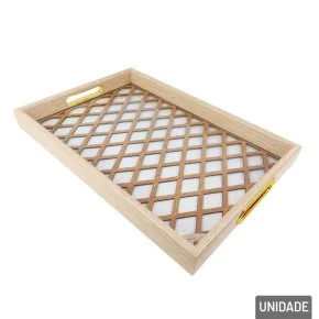 Bandeja Decorativa de MDF 28x41cm Alça Dourada Atacado