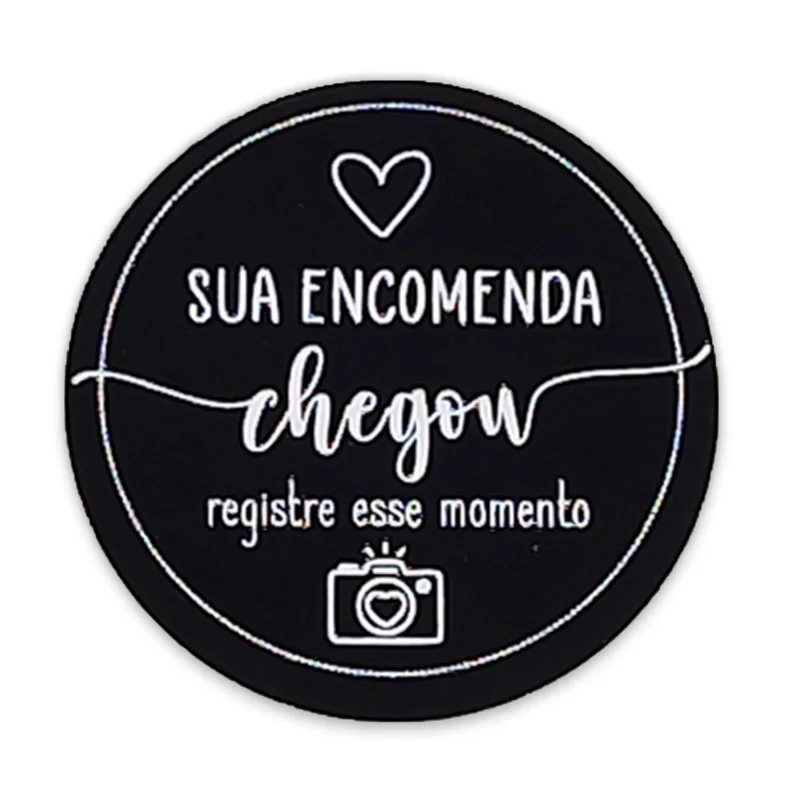 Adesivo de Recebidos F03 - Sua Encomenda Chegou Preto - Pacote com 100 Unidades Atacado para Revenda