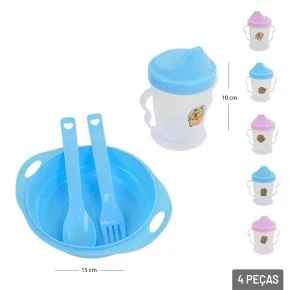 Kit Refeição Infantil Plástico 4 Peças Sortidos Atacado