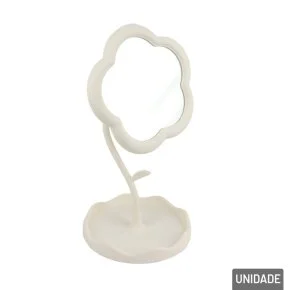 Espelho de Mesa 30x17cm com Base Flor Branco Atacado