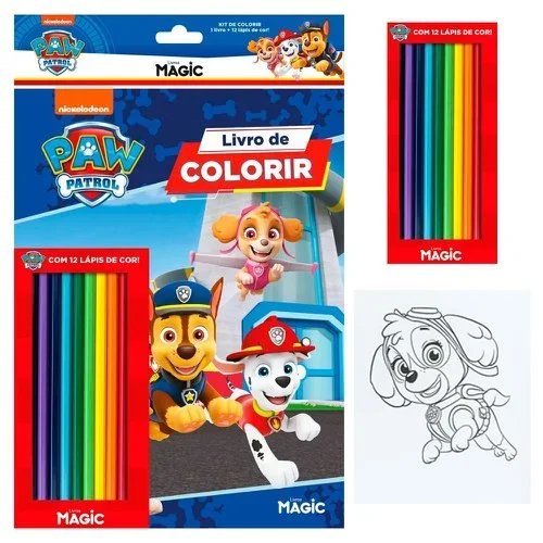 Livro Infantil De Colorir Patrulha Canina Com 12 Lápis De Cor Atacado para Revenda