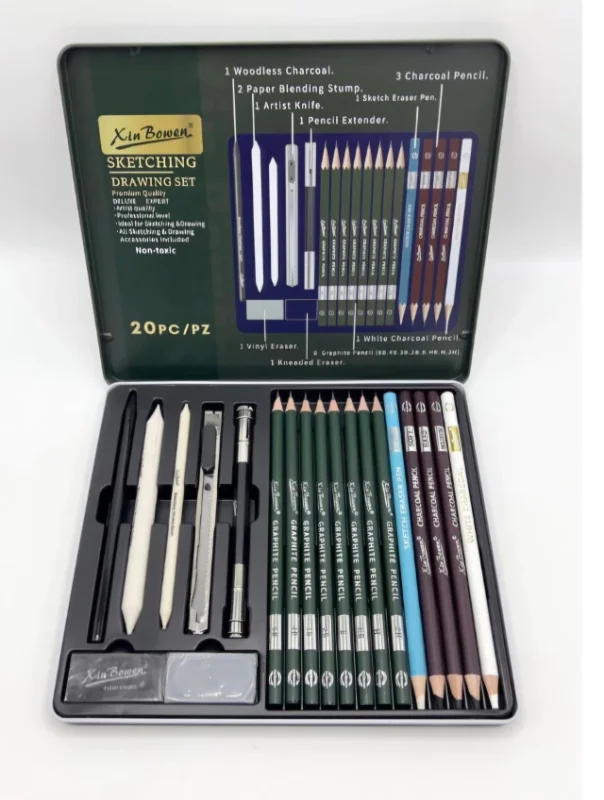 Kit C/6 Estojos de Conjunto de Desenho Xin Bowen 20 Peças Atacado