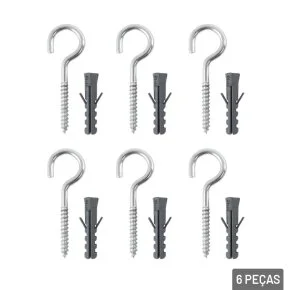 Kit Gancho Parafuso 50mm Bucha 6" 06 Peças Atacado