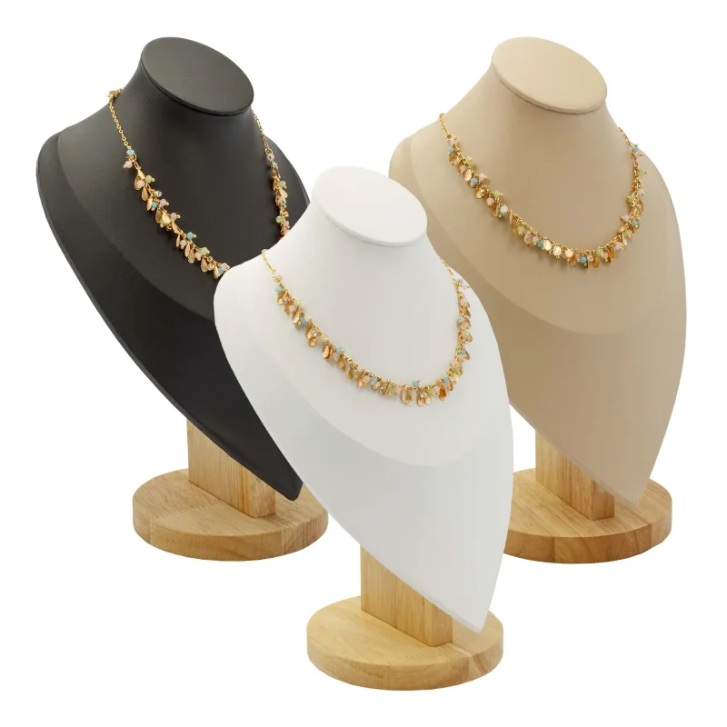 Expositor para Colares em Corino com Base de Madeira - 1 Unidade Atacado para Revenda