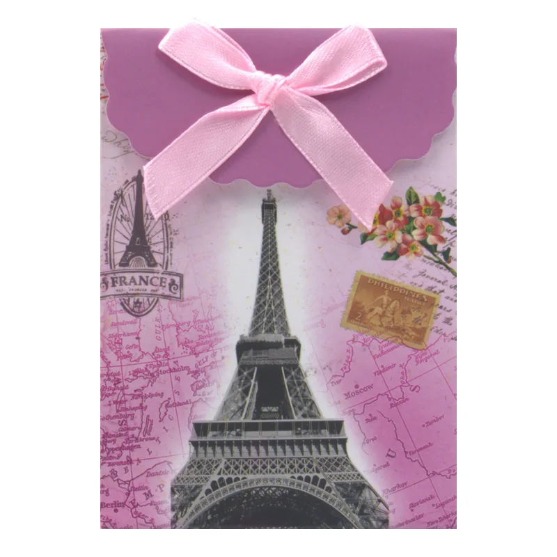 Sacola de Papel para Presente P - Com Velcro e Laço - 7,5x10,5x4 cm (12 unidades) - Paris Rosa Atacado para Revenda