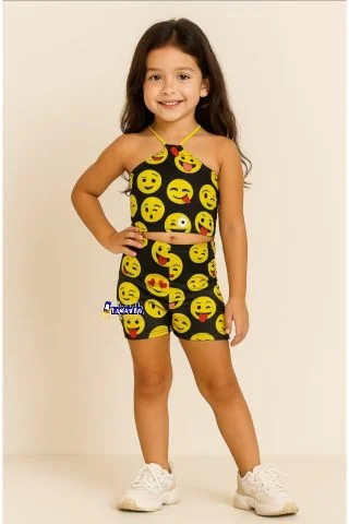 Conjunto Infantil Cropped e Short Estampado Atacado