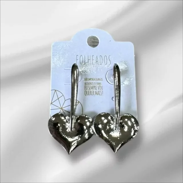 BRINCO FOLHEADO PRATA CORAÇÃO Atacado