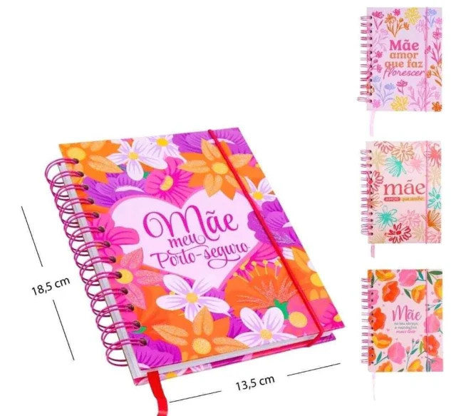 Kit C/ 6 Agendas com capa floral para mãe - Dia das mães atacado