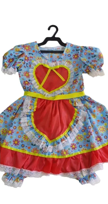 031 VESTIDO JUNINO INFANTIL CORACAO TAM 6 (ESTAMPAS SORTIDAS) Atacado