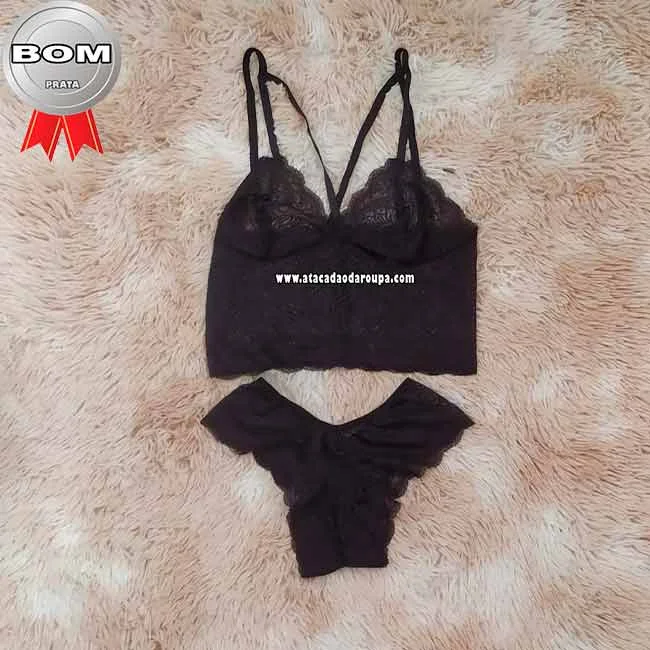 Lingerie Sem Bojo Cropped Renda Gladiador Atacado