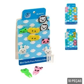 Garfo de Petisco Plástico Animais Sortidos 10 Pçs Atacado