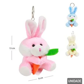 Chaveiro de Pelúcia 13cm Coelho com Cenoura Color Atacado