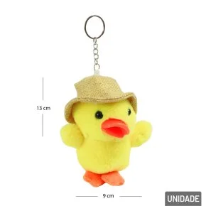 Chaveiro de Pelúcia 13cm Pato com Chapéu Atacado