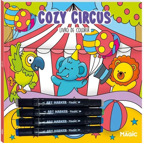 Livro De Colorir Infantil Cozy Circus 4 Canetas 48 páginas Atacado para Revenda