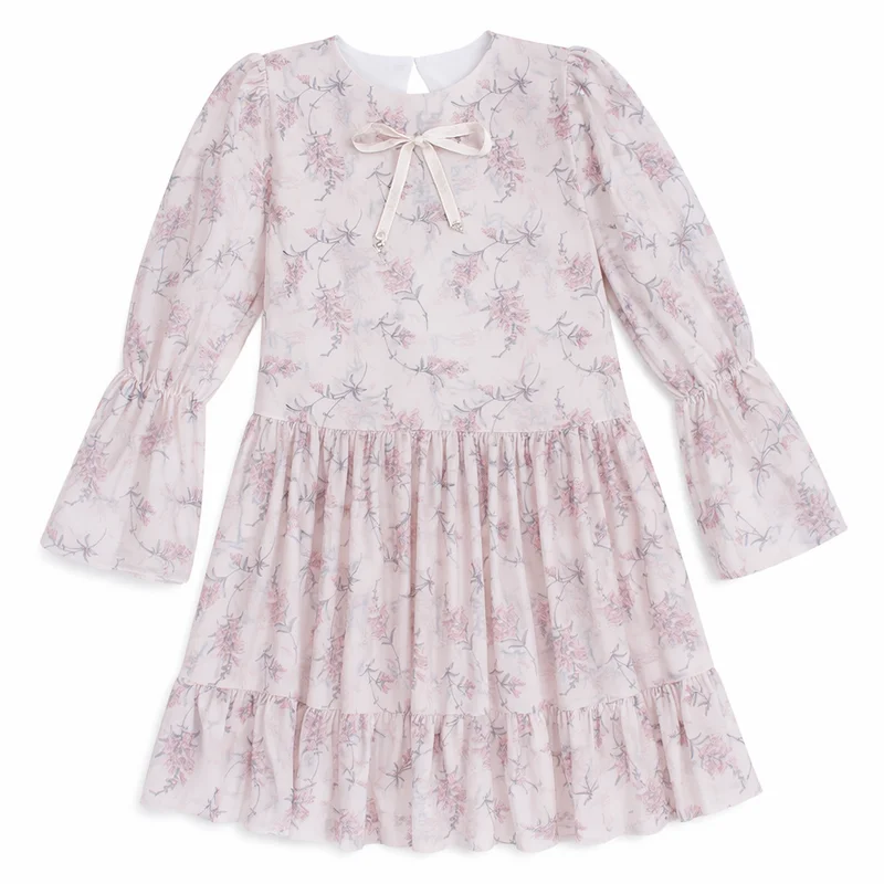 Vestido Infantil Kiki Manga Longa Tule Estampa Flor Atacado