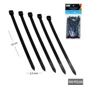 Abraçadeira de Nylon 100 Peças 2,5x100mm Preto Atacado
