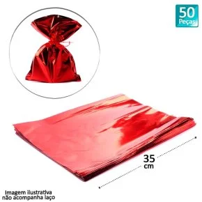 Saco de Presente 25x35 50 Pçs Metalizado Vermelho Atacado