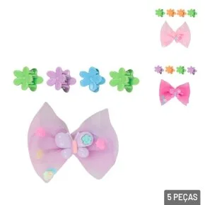 Presilha de Cabelo Plástico 5 Pçs Formatos Sortido Atacado