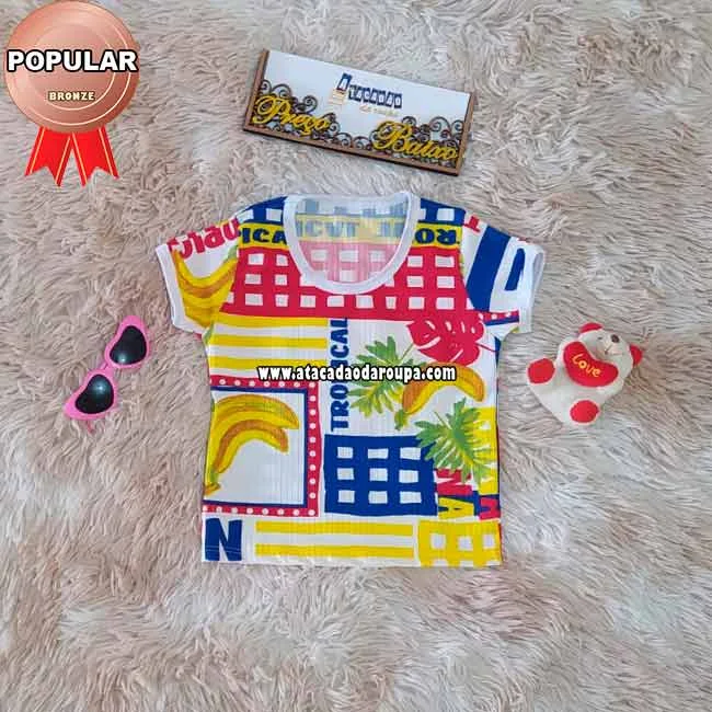 Blusas Caneladas lisa ou estampada Infantil Atacado