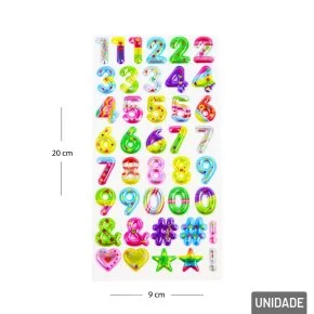 Cartela de Adesivo Alto Relevo de Números Atacado