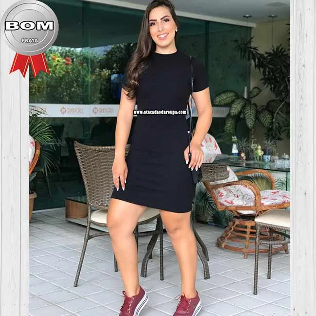 Vestidos Malha Canelada Curto Atacado