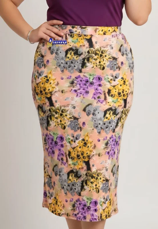 Saia Midi Feminina Estampada Atacado