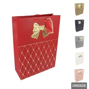 Sacola de Papel 23x18cm Laços em Relevo Color Atacado