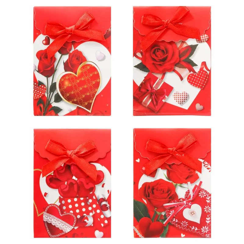 Sacola de Papel para Presente P - Com Velcro e Laço - 7,5x10,5x4 cm (12 unidades) - Rosas Vermelhas Atacado para Revenda